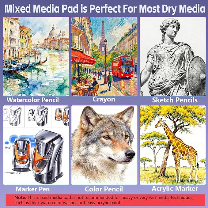 joibabe Mixed Media Sketchbook, 160 GSM 60 Sheets Spiral Bound Drawing Pad for Pencil, Pen, Watercolor, Acrylic & Ink – 5.5" x 8.5", Acid-Free Art Journal for Artists, Students & Beginners