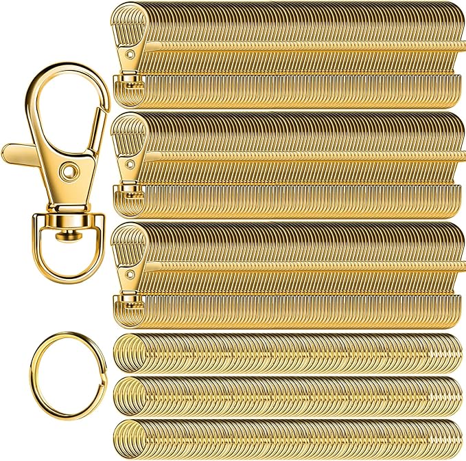 LEOBRO 480PCS Lobster Claw Clasps and Key Rings, 240PCS Keychain Clips and 240PCS Key Chain Ring for Keychain, Key, Jewelry Making, Art Crafts, Gold