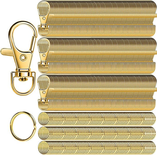 LEOBRO 480PCS Lobster Claw Clasps and Key Rings, 240PCS Keychain Clips and 240PCS Key Chain Ring for Keychain, Key, Jewelry Making, Art Crafts, Gold