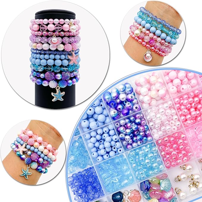 jinnbey ocean series jewelry making looes bead kits, enamel shell starfish pendant bracelet necklace diy crafts material package for bead jewelry enthusiasts,teen gift that stimulate creativity