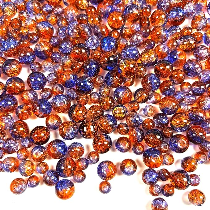 Glass Beads for Jewelry Making, 315Pcs Crackle Round 6/8/10mm Crystal Beads for Bracelet Craft Necklace Earring Making Wine Charms Wind Chimes, Red Amber with Blue Color