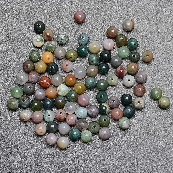LPBeads 200Pcs Polished 6mm Round Natural Indian Agate Gemstone Loose Beads with Stretch Cord for Jewelry Making Bracelets
