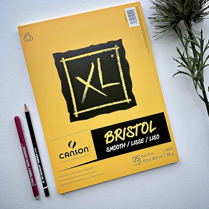 Canson XL Series Bristol Paper, Smooth, Foldover Pad, 14x17 inches, 25 Sheets (100lb/260g) - Artist Paper for Adults and Students - Markers, Pen and Ink