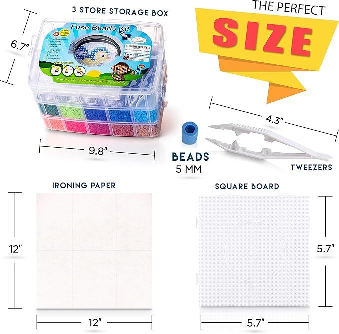 xxl fuse beads kit, melty melting beads for kids crafts | iron for kids kit - fuse pegboards. compatible bulk beados storage - 22000pcs 5mm