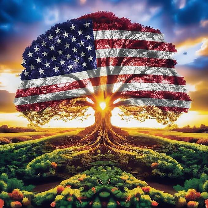 KUFWKEY Diamond Painting Kits for Adults,Tree of Life Diamond Painting kit,American Flag Round Diamond Dots for Beginner,Gem Painting,DIY Art and Crafts,Home Wall Decor 14x14 Inch