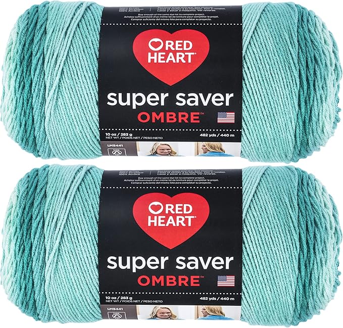 Red Heart Super Saver Jumbo Spearmint Ombre Yarn - 2 Pack of 283g/10oz - Acrylic - 4 Medium (Worsted) - 482 Yards - Knitting/Crochet
