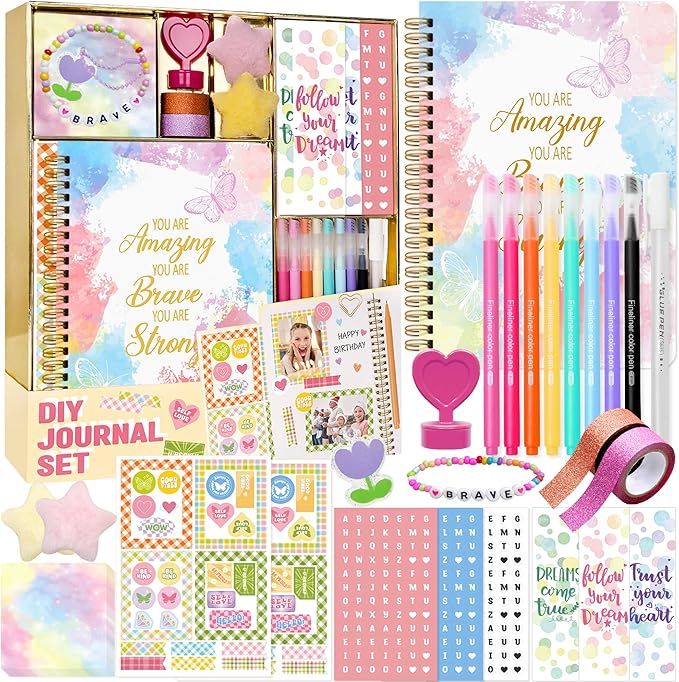 nollh gifts for 8 9 10 11 12 year old girl - diy journal kit for teen tween girls, stationary scrapbook & diary supplies set, girl gifts arts and crafts stuff, toys for ages 8-13