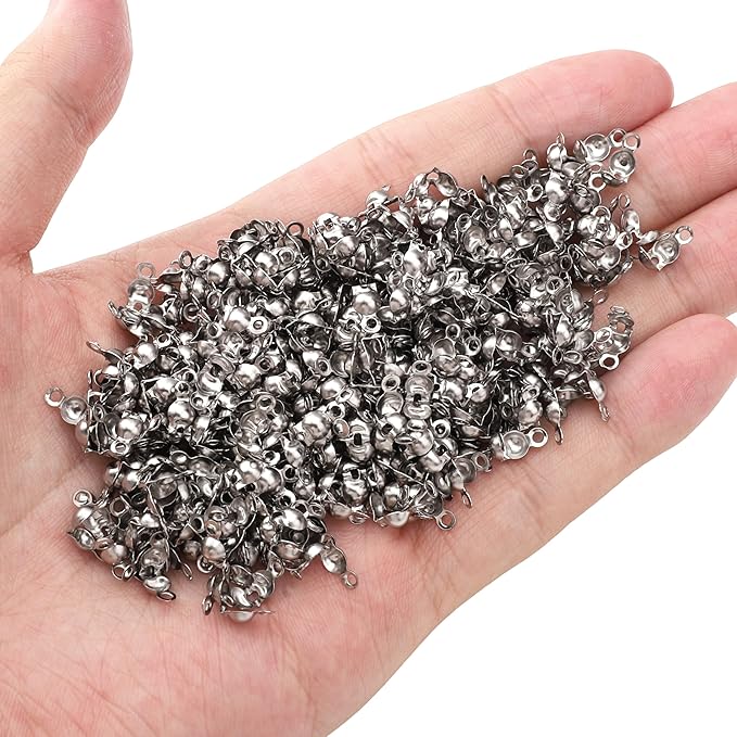 304 Stainless Steel End Caps 4x8mm 400pcs Knot Covers for Jewelry DIY Making and Repairing