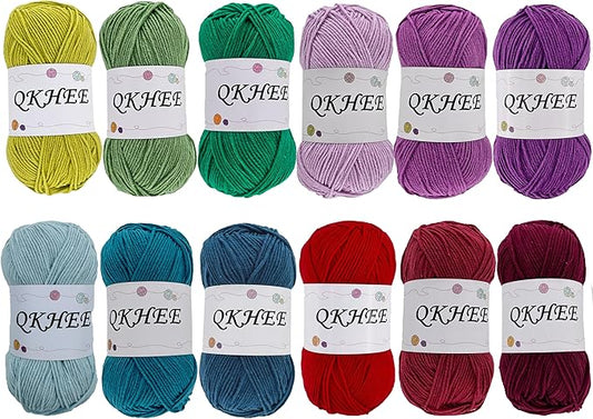 Yarn for Crocheting and Knitting 12 * 1.76 Oz (50G) /195yd, Soft Yarn 60% Cotton 40% Acrylic Fine Crochet kit Suitable for Making Granny Squares and amigurumi (Color Intrigue)