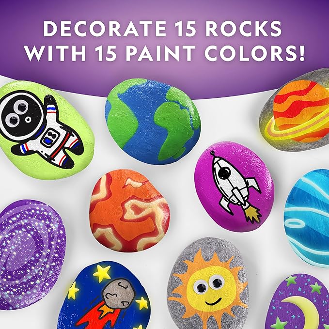 NATIONAL GEOGRAPHIC Glow in the Dark Rock Painting Kit - Arts & Crafts Kit for Kids, Decorate 15 River Rocks with 15 Paints & More Art Supplies, Outdoor Toys for Girls and Boys, Easter Basket Stuffers