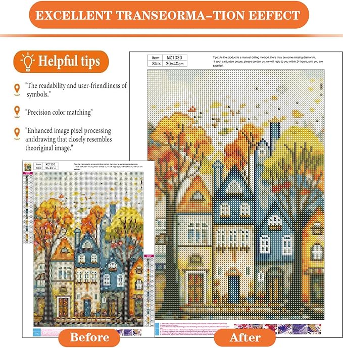 igoodom Color House Diamond Art Kits for Adults, Street House Diamond Painting Kit, Full Drill Round Diamond Art Kits, DIY Gem Art and Crafts for Home Wall Decor Gift 12x16inch
