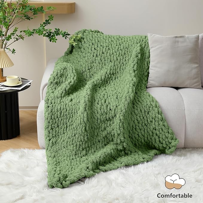 Chunky Yarn for Hand Knitting - #10 Chunky Chenille Yarn, Jumbo Big Thick Chunky Yarns for Crocheting, Super Bulky Chunky Knit Blanket Yarns, 8 Skein (25 yds 8 oz Each Skein), Smoky Green