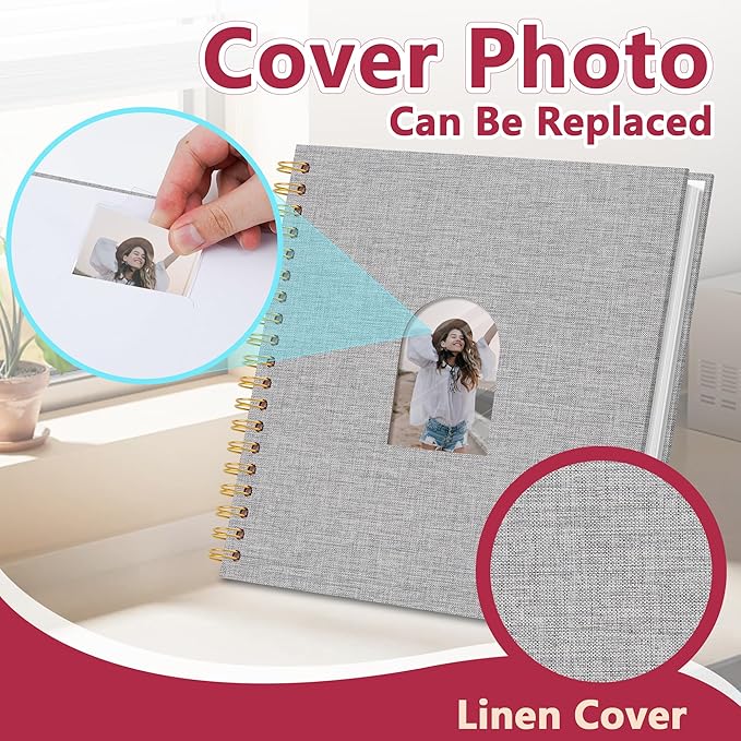 Vienrose 10X10 Inch DIY Scrapbook Album Linen Arch Window Photo Album 40 Blank Pages Scrap Book Photo Albums for Wedding Baby Shower, Gray