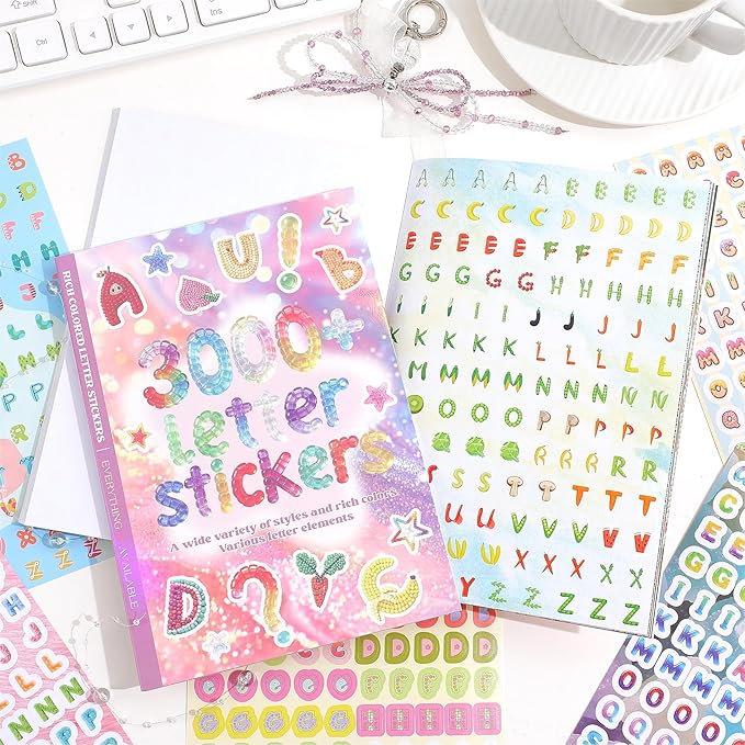 Washi Stickers for Journaling, Boho Stickers Abstract Aesthetic Stickers Vintage Scrapbook Sticker Set for Bullet Art Diary Card Craft Gifts Planner Notebook (Letter Sticker Style 3)