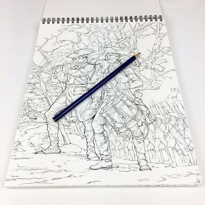 America Adult Coloring Book - 50 Hand Drawn American Designs Printed on Artist Paper, Thick Covers, Top Spiral Bound, Perforated Pages, and Blotter Page by USA Flag Co.