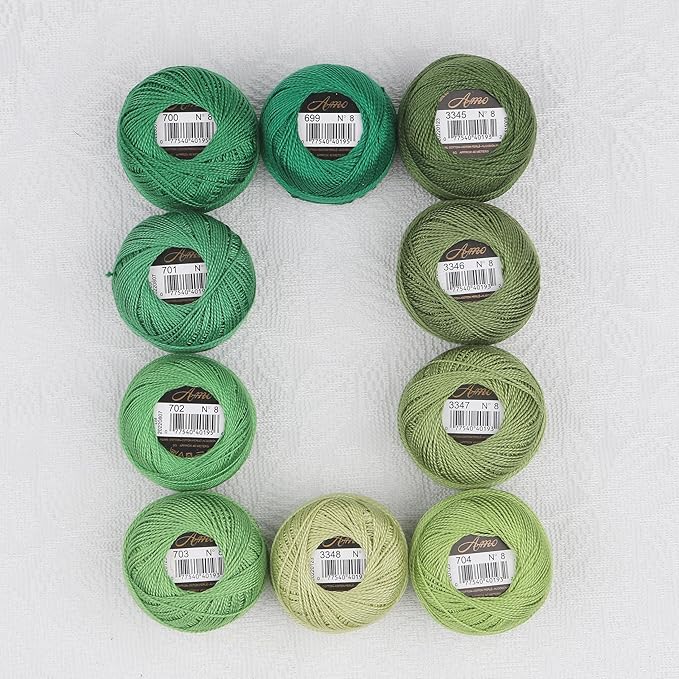 Size 8 Double Mercerized Egyptian Long Staple Cotton Pearl Thread Ball 5 Grams Rainbow Color Embroidery Thread 10 Colors per Box for Crochet Hardanger Cross Stitch Hand Embroidery (Set Q)