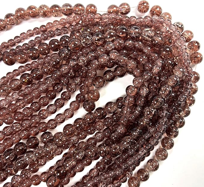 Glass Beads for Jewelry Making, 315Pcs Crackle Round 6/8/10mm Crystal Beads for Bracelet Craft Necklace Earring Making Wine Charms Wind Chimes, Medium Violet Color