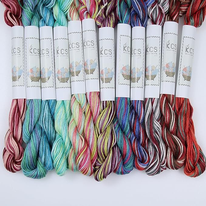 KCS Big skeins of 25 Meters Size 25 Color Variegated Cross Stitch Stranded Threads,12 skeins,10