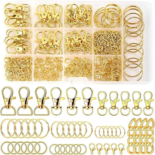 Prdingfy 282PCS Keychain Making Kit, Keychain Craft Supplies Including Key Chain Hooks, Lobster Clasps, Key Rings and Jump Rings for Key Chain Making and Jewelry Making(Gold)