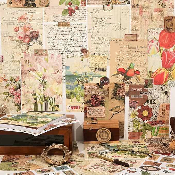 537pcs Vintage Washi Stickers and Papers for Scrapbooking, Ephemera Book for Journaling with Botanical Sticker and Scrapbook Decoupage Paper for Bullet Junk Journal, Scrapbooking Supplies for Adults
