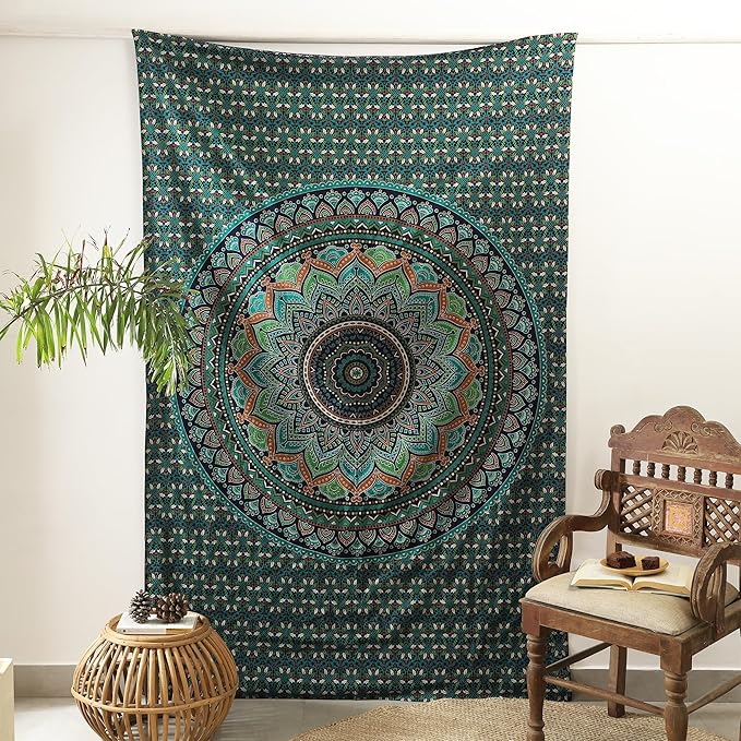 popular handicrafts mandala hippie psychedelic ombre tapestry wall hanging - indian maditation gypsy bohemian hippy dorm room decor tarqouise 82x54 inch