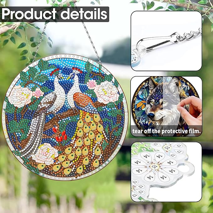 SKRYUIE Peacock Hanging Diamond Art Kits for Adults Pendant Suncatcher, Special Shaped Crystal DIY Pearl Diamond Painting Kit, Gift for Mother Spring Summer Window Wreath Decor 7.64 x 7.64 Inch A9