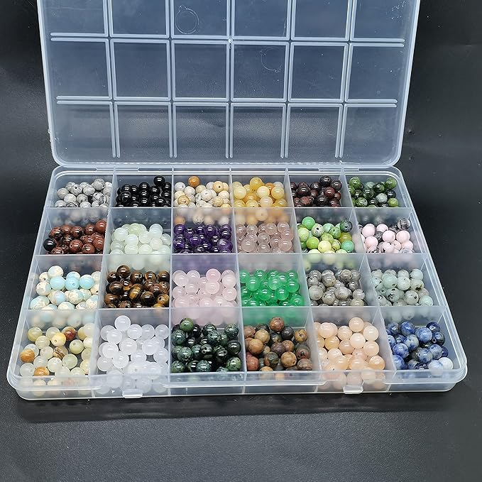 720pcs 6mm Natural Round Stone Beads Gemstone Beading Hole Size 1mm Crystal Energy Stone Healing for Bracelet Necklace Earrings Jewelry Making(24 Colors-1,6mm)