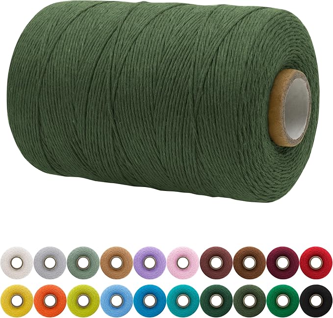 JeogYong Single Strand Macrame Cord 1mm x 426 Yards (1279 Feet) Soft Cotton Rope Macrame Yarn 1 mm Macrame Cord, Macrame Supplies for Crafts Wall Hangings Plant Hangers Decorations (Army Green)