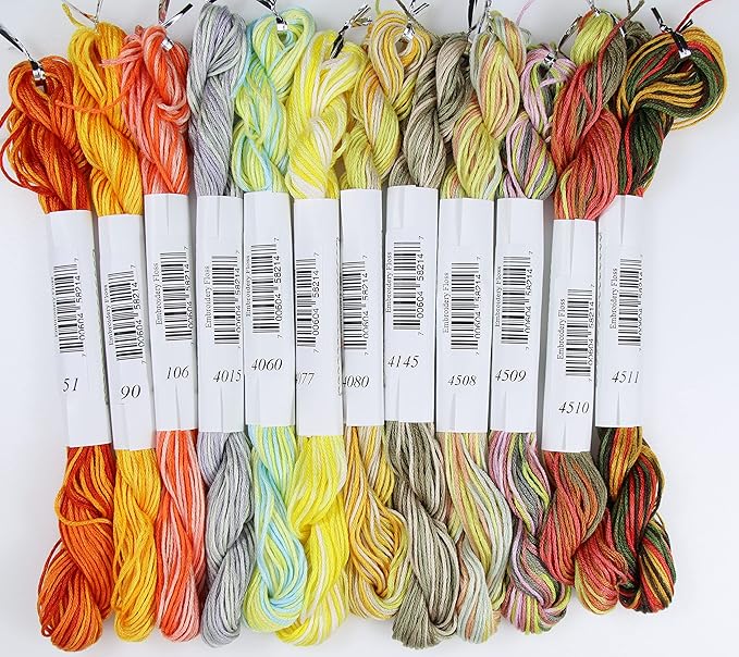 KCS Big skeins of 25 Meters Size 25 Color Variegated Cross Stitch Stranded Threads,12 skeins,09