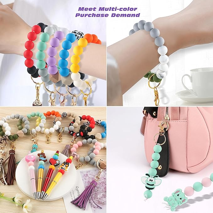 Sunrony 150pcs Silicone Beads for Keychain Making Bracelet Decoration and 15mm Silicone Beads for Pens (Bright Colors)