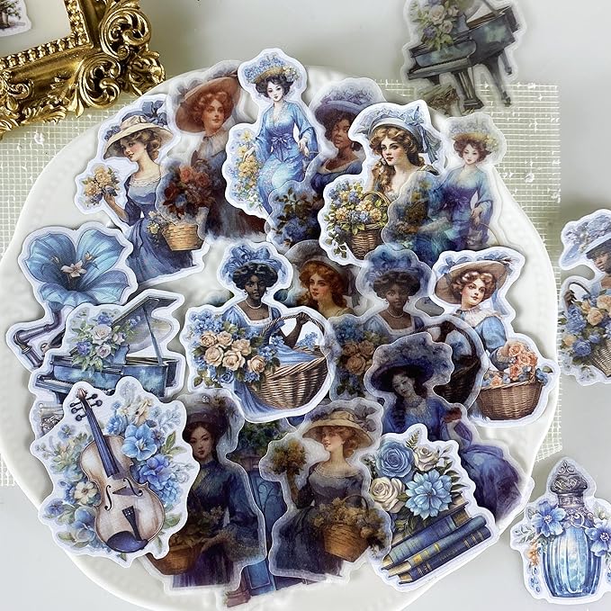 Alideco 80Pcs Vintage Victorian Tea Scrapbooking Stickers Scrapbook Paper Aesthetic Kawaii Girls Stickers for Journaling Assorted Phone Adult(huatuanjincu)