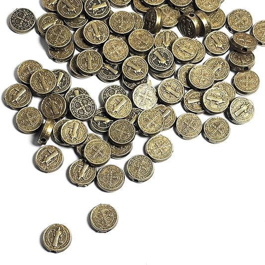100pcs 6mm Silver Jesus Cross Beads, Engraved Catholic Religious Bead Accessories for DIY Rosary, Bracelet & Necklace Making, Zinc Alloy Small Cross Beads, Craft Jewelry Supplies