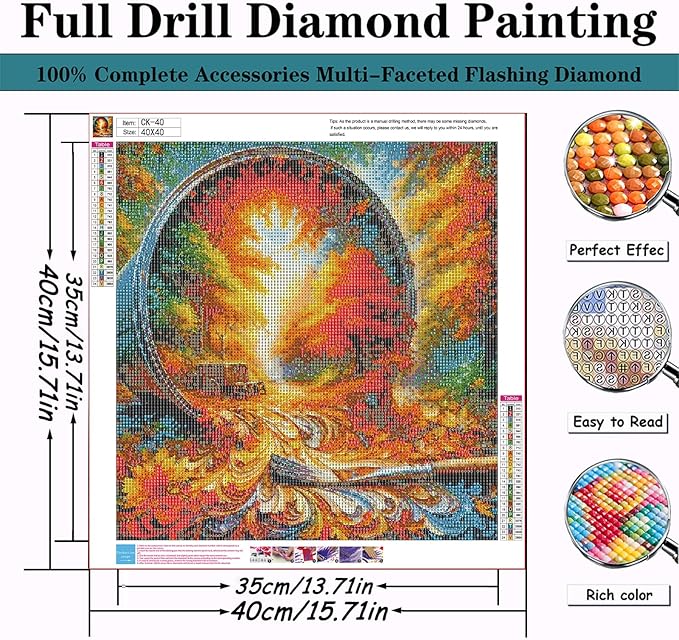 CZYWJMEI 5D Fall Diamond Painting Kits for Adults Beginners,DIY Maple Leaf Landscape Diamond Art,Full Round Drill Diamond Dot Gem Art Kits,Home Wall Decor 16x16 Inch