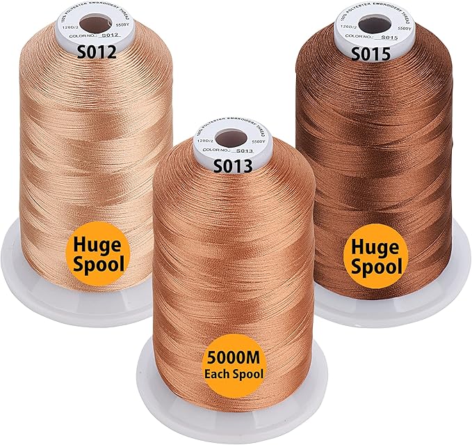 Simthread - 33 Selections - Various Assorted Color Packs of Polyester Embroidery Machine Thread Huge Spool 5500Y for All Sewing Embroidery Machines - 3 Different Brown Colors