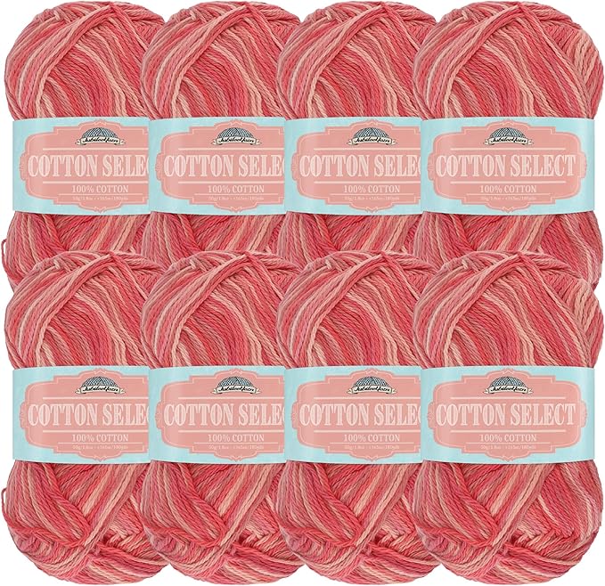 JubileeYarn Cotton Select Yarn - 50g/Skein Sport Weight - Rose Parade - 8 Skeins