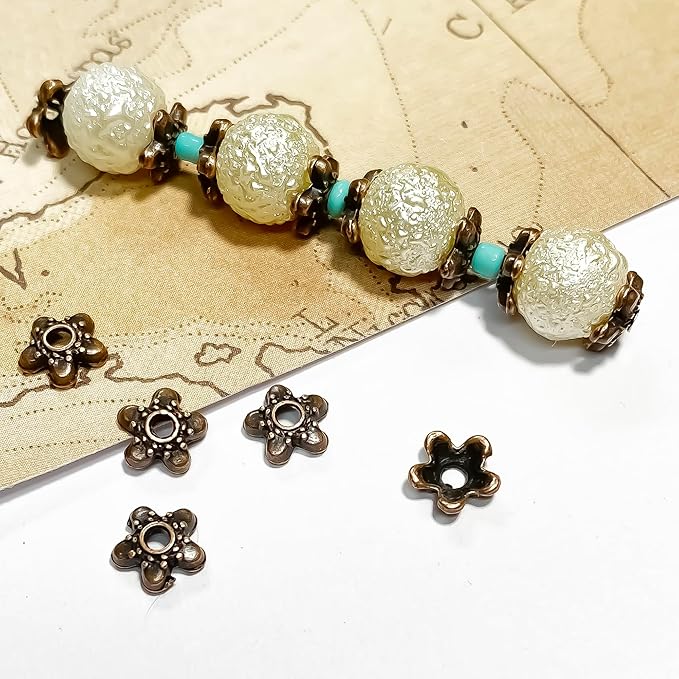 Heather's cf Flower Bead Caps Custom Fancy Charm Jewelry Making Spacer Kit Findings Bulk Vintage for Bracelets Earrings Necklaces Rings Beading Supplies Craft Non Tarnish DIY (Copper Star - 500 Pcs)