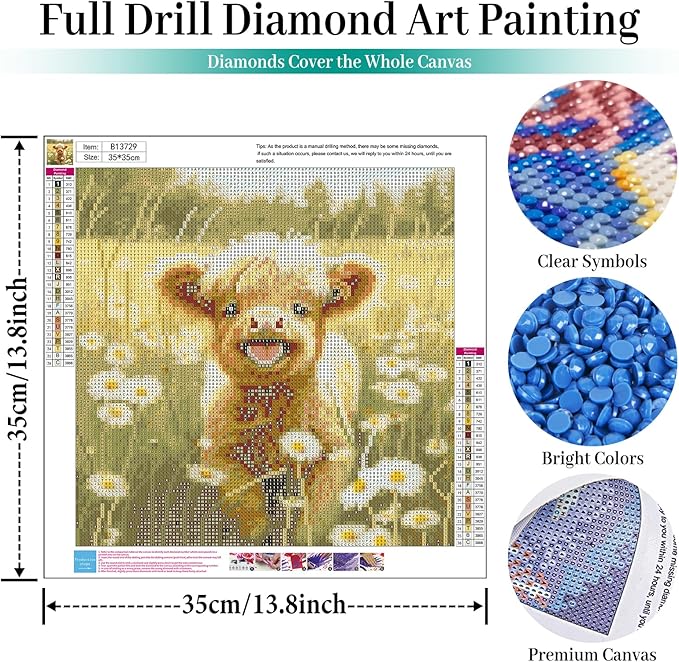 Fountor Cow Diamond Art Kits for Adults, Cute Cow Diamond Painting Kits with Round Diamonds, Flowers 5D Full Drill Diamond Art Canvas Painting Kit for Beginners Home Wall Decor 14" x 14"