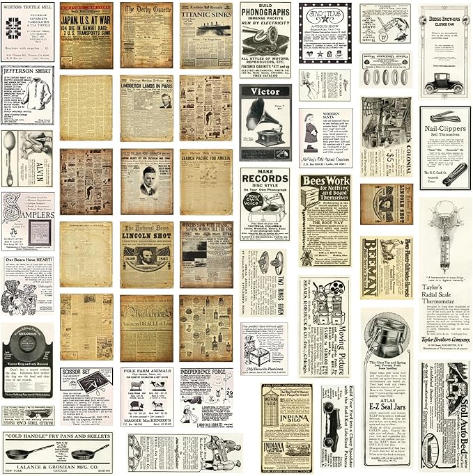 Vintage Stickers for Scrapbooking, Retro Newspaper Stickers for Journaling, Decorative Stickers Aesthetic Vinyl Stickers for Junk Journal Diaries Collage DIY Crafts
