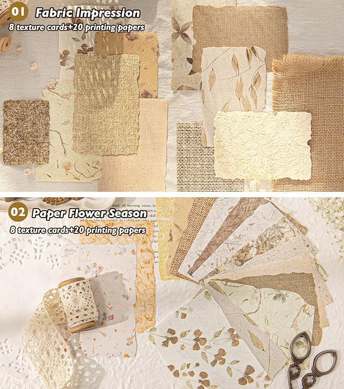 168Pcs Textured Scrapbook Paper Kit - Embossed Rice Decoupage Paper Mixed Media for Scrapbooking Supplies Junk Journaling Cards Making Collage, Vintage 6 Pack DIY Decorative Materials Craft Gifts