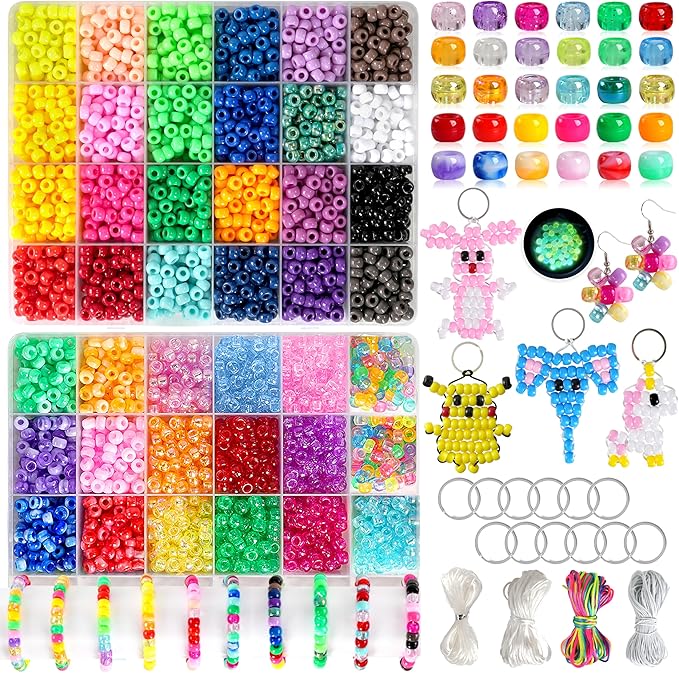 4300Pcs Pony Beads Kit for Bracelets Jewelry Making, 41 Colors Plastic 6×9mm Pony Beads Set Bulk, Friendship Beads for Keychains, Necklaces, DIY Crafts Gifts (100pcs Per Color)