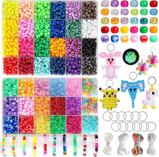 4300Pcs Pony Beads Kit for Bracelets Jewelry Making, 41 Colors Plastic 6×9mm Pony Beads Set Bulk, Friendship Beads for Keychains, Necklaces, DIY Crafts Gifts (100pcs Per Color)
