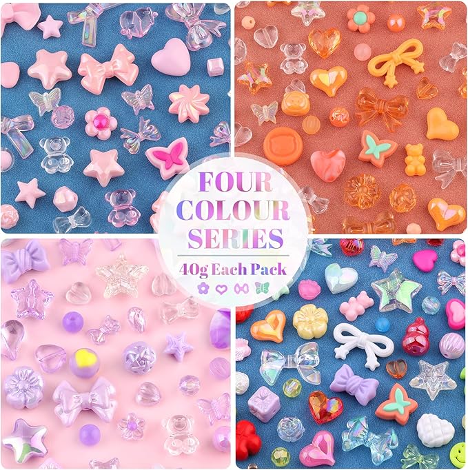 210-270PCS TINKRSTUFF Assorted Acrylic Beads, Mixed Cute Beads for Bracelet Making, Bow Aesthetic Flower Star Butterfly GummyBear Kawaii Charms for Jewelry Necklace Making DIY Keychain Phone Charm