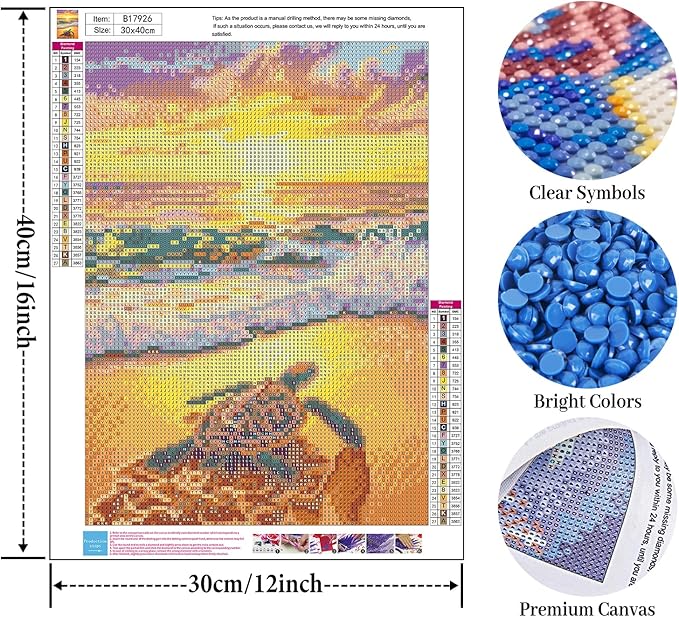 Sea Turtle Diamond Art Kits for Adults, Beach Diamond Painting Kit for Adults Beginners, 5D DIY Diamond Painting with Round Gem Art Kits for Home Wall Decor 12x16 Inch