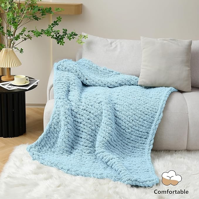 Chunky Yarn for Hand Knitting - #10 Chunky Chenille Yarn, Jumbo Big Thick Chunky Yarns for Crocheting, Super Bulky Chunky Knit Blanket Yarns, 8 Skein (25 yds 8 oz Each Skein), Sky Blue