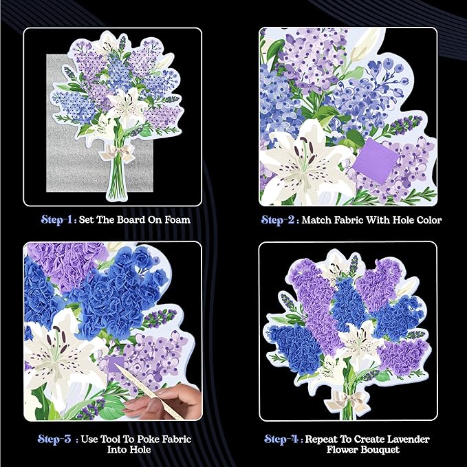 Unwynd Poke Art Lavender Flower Bouquet, Mess-Free Arts and Crafts for Adults, Teen Craft Kits, Gifts for Women and Men