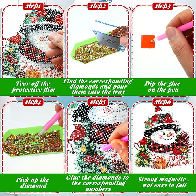 Zonon 6 Pcs Christmas Diamond Painting Hanging Sign Set 5D Gnome Snowman Diamond Art Set for Adults DIY Art Pendant Ornaments Kits Acrylic Christmas Tree Wreath Truck for Wall Window Decor