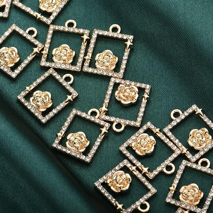 Pack of 20 Rhinestone Charms Gold Plated Pendants Pave Crystal Accessories for Necklace Bracelet Jewelry Making DIY Crafting