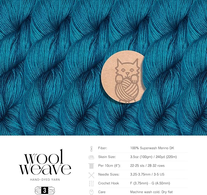 Superwash Merino Wool Yarn for Knitting & Crocheting - Premium Hand Dyed Teal Yarn, 100gr, 240 Yards, Dk Weight Yarns - Luxurious, Soft & Durable
