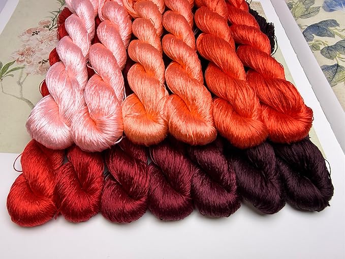 100% Nature Mulberry Handmade Embroidery Silk Thread Woven Jewelry Accessory Artificial Flowers Cross Stitch Floss DIY Sewing Kits 13 Gradient Colors 22m Each (3)