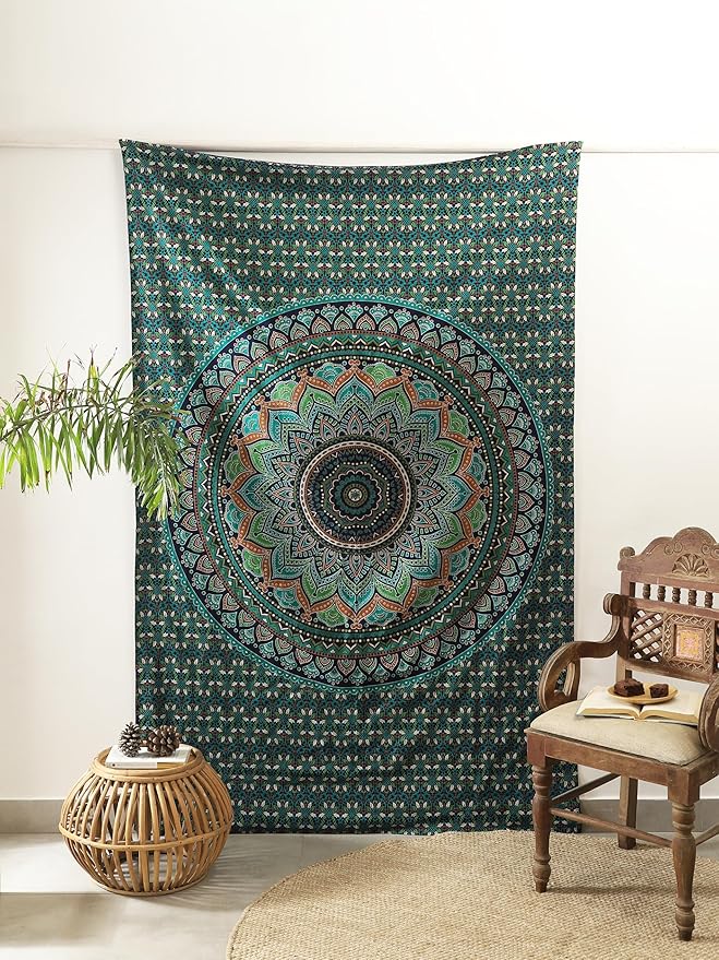 popular handicrafts mandala hippie psychedelic ombre tapestry wall hanging - indian maditation gypsy bohemian hippy dorm room decor tarqouise 82x54 inch